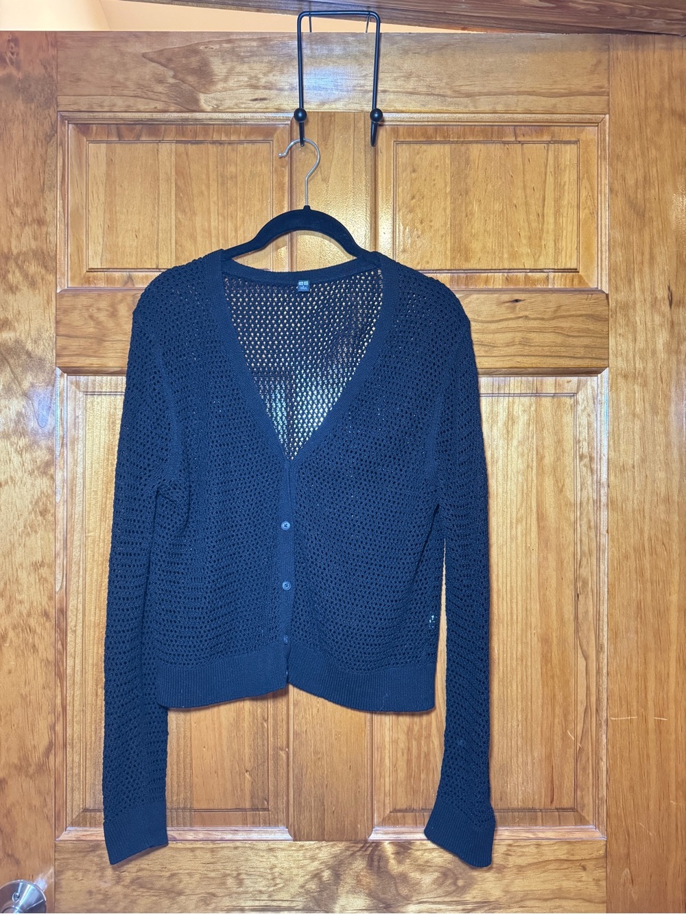 Uniqlo Black Open-Knit V-Neck Cardigan Sweater - Women L